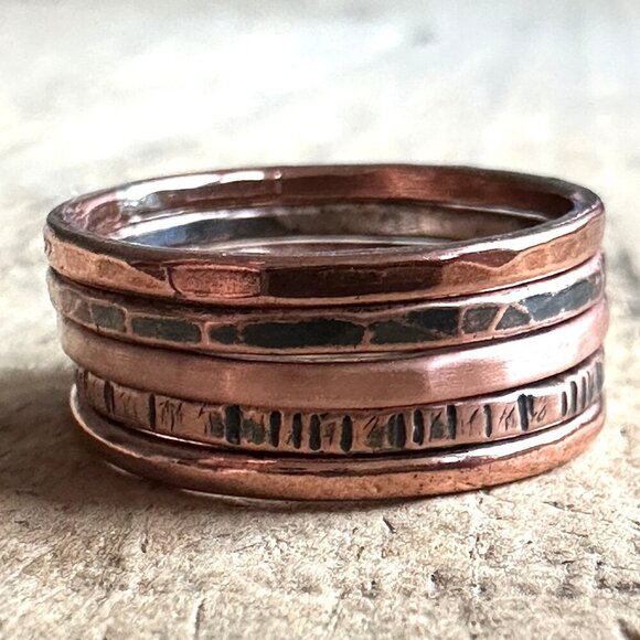Raw Copper Tree Bark Ring Band Oxidized Stacking Ring UNSEALED UNCOATED - Size 8 - Picture 2 of 4